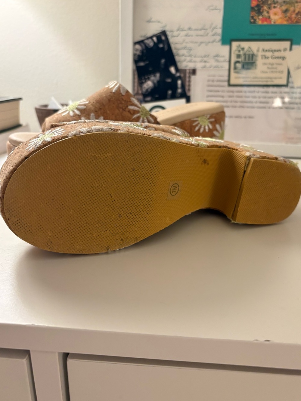 Platform Slide Sandals in Cork with Daisy Embroidery - Picture 4 of 4